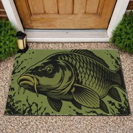 Olive Carp Fish Portrait for Angling Enthusiasts and Rustic Lake House Living Decor Doormat