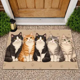 Five Colorful Cartoon Cats for Cozy Cat Lover Homes and Playful Family Spaces Doormat