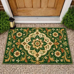 European Green Floral Mosaic Medallion for Elegant Botanical Home Styling Lovers Doormat
