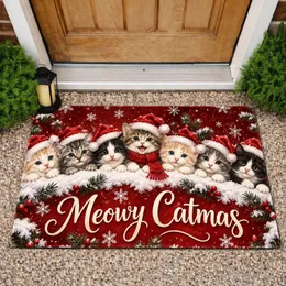 Seven Christmas Kittens in Santa Hats for a Cheerful Holiday Home and Cat Lovers Doormat