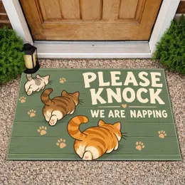 Three Cozy Cats Please Knock Message for Quiet Home Living and Cat Lover Gifts Doormat