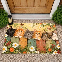 Six Kittens Peeking Over a Garden Fence for Cozy Cat-Loving Homes Doormat