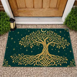 Golden Tree Of Life And Crescent Moon Celestial Decor For Spiritual Home Living Doormat