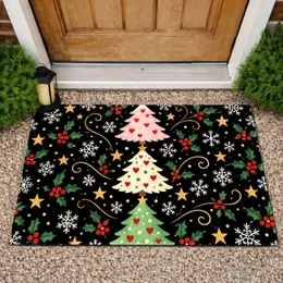 Three Christmas Trees with Hearts and Snowflakes for a Cheerful Holiday Home Decor Doormat