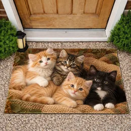 Four Kittens Cuddling Together for Cozy Pet Lover Home Decor Gifts and Cat Lovers Doormat