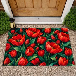 Scarlet Tulips and Lush Foliage for a Romantic Springtime Home Doormat
