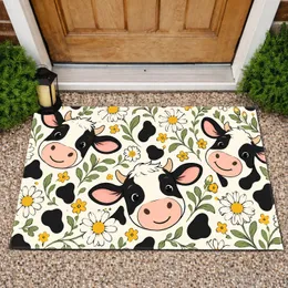 Cheerful Cow And Daisy Farmhouse Style For Cozy Country Home Living And Springtime Cheer Doormat