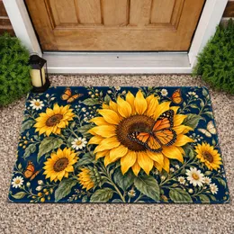 Sunflower And Monarch Butterfly Garden Blooms For Nature Loving Homes Doormat