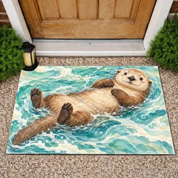 Floating Otter Watercolor Scene for Cozy Nature-Inspired Homes and Wildlife Lovers Doormat