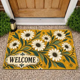 White Daisy Garden Welcome with Vintage Botanical Charm for Warm Home Entries Doormat