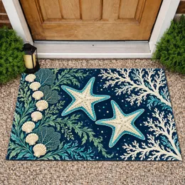Navy Ocean Coral and Starfish Coastal Decor for Relaxed Beach House Entryway Style Doormat