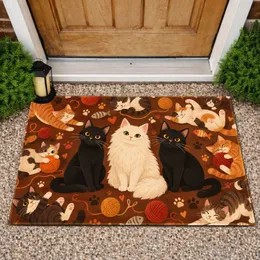 Autumn Cat Paw And Yarn Ball Motifs For Cozy Cat Lover Homes And Seasonal Entryways Doormat