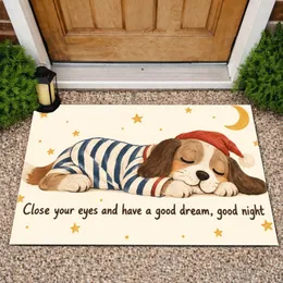 Sleepy Puppy in Striped Pajamas for Cozy Bedtime Routines and Dog Lover Homes Doormat
