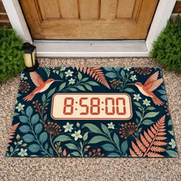 Botanical Digital Clock and Hummingbirds for Nature Inspired Home Entry Doormat