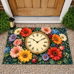 Vintage Floral Roman Numeral Clock for Timeless Cottage Entryway Style and Garden Lovers Doormat