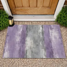 Lavender and Silver Abstract Stripes for a Calm Modern Laundry Room Interior Doormat