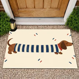 Long Dachshund in Blue Striped Sweater for Cozy Dog-Loving Homes and Welcoming Hallways Doormat