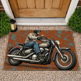 Classic Motorcycle Rider Art for Garage Fans and Everyday Biker-Inspired Home Decor Doormat