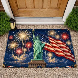 Statue of Liberty and American Flag Fireworks for Fourth of July Holiday Celebrations Doormat
