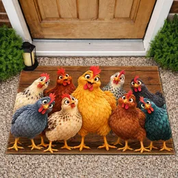 Nine Cartoon Chickens For Cheerful Farmhouse Kitchens And Easter Spring Celebrations Doormat
