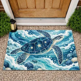 Sea Turtle and Ocean Waves for Coastal Entryways and Relaxed Beachside Living Home Doormat