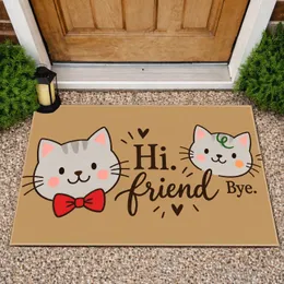 Two Cartoon Cat Faces With Friendly Greeting for Cheerful Cat Lover Home Entry Doormat