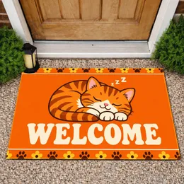 Sleeping Orange Tabby Cat Welcome Art for Cozy Cat Lover Entryways Doormat
