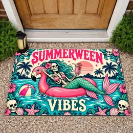 Skeleton Mermaid Summerween Vibes for Spooky Summer Poolside Seasonal Home Decor Doormat