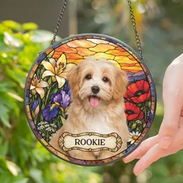 Personalized Stained Glass Pet Portrait Suncatcher – Custom Dog Photo & Name Window Decor for Pet Lovers, Christmas Gift