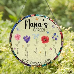 Personalized Nana's Garden Birth Flower Suncatcher – Custom 1-6 Grandkids Names Stained Glass, Christmas Gift for Nana