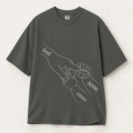 Personalized Bootleg Tee – Custom Dad & Kids Names, Line Art Holding Hands Father's Day Gift