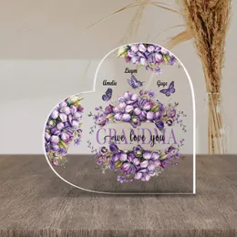 Personalized Grandma Heart Acrylic Plaque – Custom Grandkids Names Purple Butterfly Sign, Christmas Gift for Nana