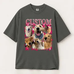 Personalized Bootleg Tee – Custom Dog Photos & Name, Y2K Lightning Pet Photo Collage Birthday Gift