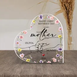 Personalized Happy First Mother's Day Heart Plaque – Custom Baby Name & Year Acrylic Keepsake for New Mom, Gift for Her