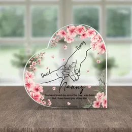 Personalized Nanny Holding Hands Heart Plaque – Custom Grandkid Name Pink Blossom Acrylic Keepsake, Christmas Gift