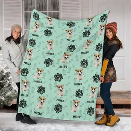 Personalized Pet Photo Blanket – Custom Dog Cat Photos & Names, 1 to 5 Pets, Paw Print Pattern Dog Mom Cat Lover Gift