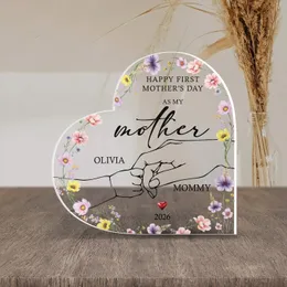 Personalized Happy First Mother's Day Heart Plaque – Custom Baby Name & Year Acrylic Keepsake for New Mom, Gift for Her