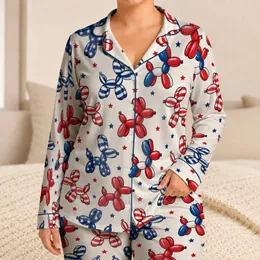 Patriotic Balloon Dogs for Fourth of July Celebrations and Summer Festivities at Home Satin Pajamas Set