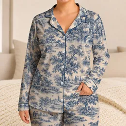 Classic Blue Toile Countryside Scenes for Cozy Evenings and Thoughtful Gifts for Women Satin Pajamas Set