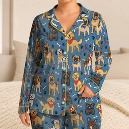 Playful Puppy Party Dogs for Cozy Weekends and Cheerful Gift Giving for Her Satin Pajamas Set