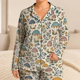 Mushroom And Wildflower Botanical Motifs For Cozy Cottagecore Lounging And Gift Giving Satin Pajamas Set