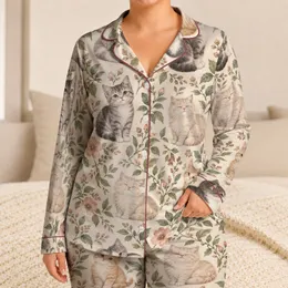 Watercolor Kittens And Botanical Blooms For Cozy Spring Lounging Gifts For Cat Lovers Satin Pajamas Set