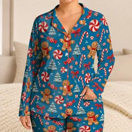 Gingerbread Men and Peppermint Candies for Cozy Christmas Holiday Nights Satin Pajamas Set