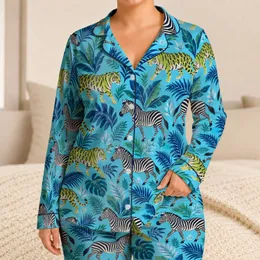 Zebra And Tiger Jungle Animals For Relaxing Tropical Nights Satin Pajamas Set