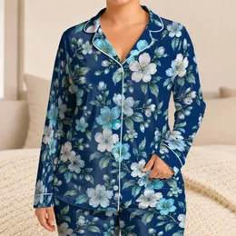 Blue Floral Blossoms for Springtime Cheer, Cozy Evenings and Relaxing at Home Satin Pajamas Set