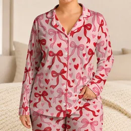 Pink Bows and Hearts for Cozy Romantic Evenings and Sweet Everyday Lounging Satin Pajamas Set