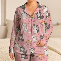 Cute Cat Teacup Scenes for Cozy Nights and Playful Home Lounging for Kids Satin Pajamas Set