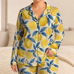 Golden Lemons And Blue Leaves For Sunny Vacation Days And Cozy Home Moments For Kids Satin Pajamas Set