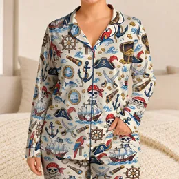 Playful Pirate Treasures for Relaxed Coastal Getaways and Easygoing Summer Nights at Sea Satin Pajamas Set