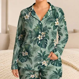 Teal Palm Leaves and Tropical Blooms for Relaxed Island Getaways and Coastal Lounging Satin Pajamas Set